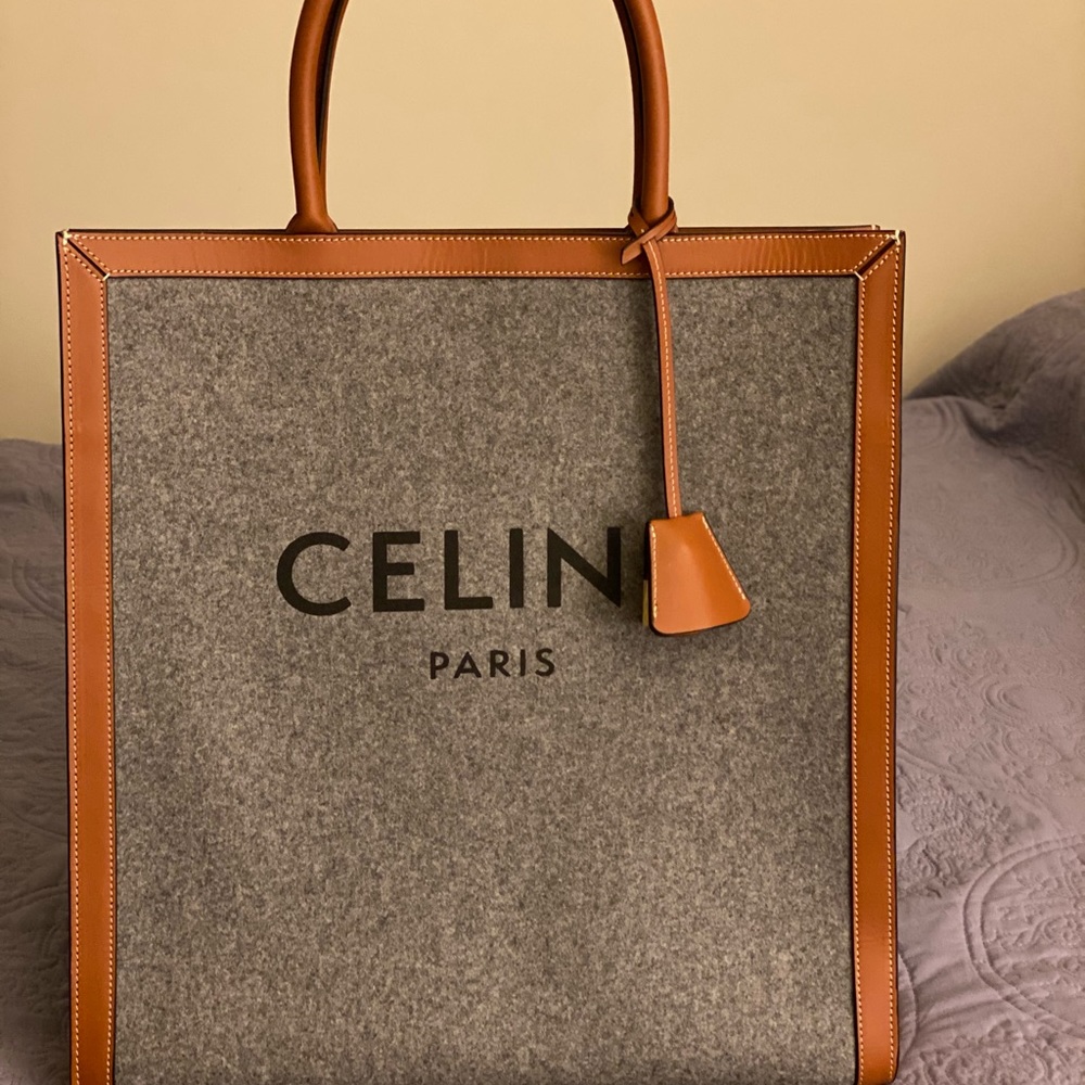 Authentic CELINE Felt & Leather Cabas Tote